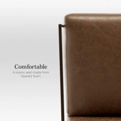 Industrial Slanted Accent Chair with Metal Base, Walnut Faux Leather by ELUXURY -Nexera Sales Store walnut eluxury accent chairs hac011 fl01 ch 1f 1000