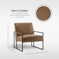 Industrial Slanted Accent Chair with Metal Base, Walnut Faux Leather by ELUXURY -Nexera Sales Store walnut eluxury accent chairs hac011 fl01 ch 76 1000