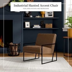Industrial Slanted Accent Chair with Metal Base, Walnut Faux Leather by ELUXURY -Nexera Sales Store walnut eluxury accent chairs hac011 fl01 ch c3 1000