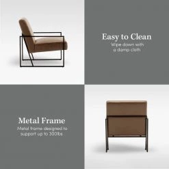 Industrial Slanted Accent Chair with Metal Base, Walnut Faux Leather by ELUXURY -Nexera Sales Store walnut eluxury accent chairs hac011 fl01 ch fa 1000