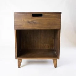 Solid Walnut Wood 22.5 in. H x 21 in. L x 18 in. W Nightstand with Drawer by ELUXURY