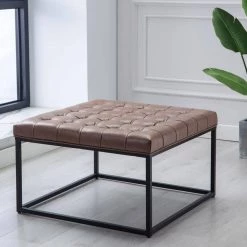 Walnut Faux Leather Large Square Tufted Ottoman with Black Metal Base by ELUXURY -Nexera Sales Store walnut eluxury ottomans hot006 fl01 ch 31 1000