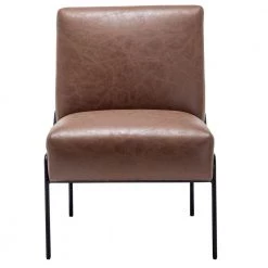 Walnut Faux Leather Modern Armless Chair by ELUXURY