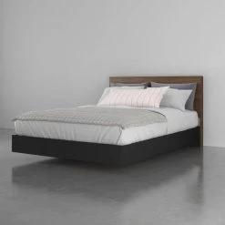 Solari Brown and Black Wood Frame Queen Size Platform Bed with Headboard by Nexera -Nexera Sales Store walnut laminate black melamine and black laminate nexera platform beds 402627 31 1000