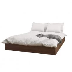 Dawn Walnut Brown and White Wood Frame Queen Size Platform Bed with Headboard by Nexera