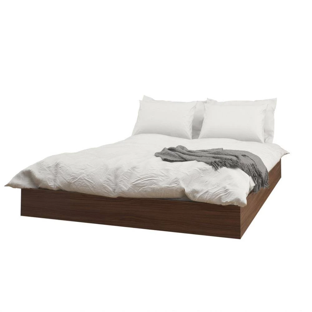 Dawn Walnut Brown and White Wood Frame Queen Size Platform Bed with Headboard by Nexera 4 Dawn Walnut Brown and White Wood Frame Queen Size Platform Bed with Headboard by Nexera - Image 2