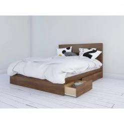 Boreal Walnut Queen Size Storage Bed and Headboard by Nexera -Nexera Sales Store walnut nexera platform beds 402021 40 1000