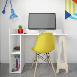 Atypik 45 in. White and Plywood Wood Computer Desk with Open Storage by Nexera -Nexera Sales Store white and plywood nexera computer desks 608003 77 1000