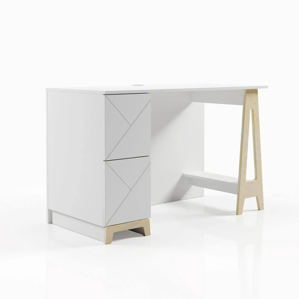 Atypik 48 in. Rectangular White and Plywood Wood 2-Drawer Computer Desk with Cable Management by Nexera 7 Atypik 48 in. Rectangular White and Plywood Wood 2-Drawer Computer Desk with Cable Management by Nexera - Image 5
