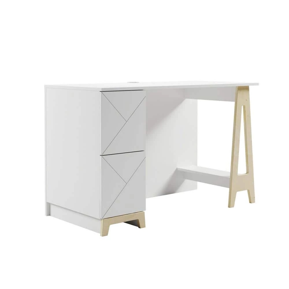 Atypik 48 in. Rectangular White and Plywood Wood 2-Drawer Computer Desk with Cable Management by Nexera 3 Atypik 48 in. Rectangular White and Plywood Wood 2-Drawer Computer Desk with Cable Management by Nexera