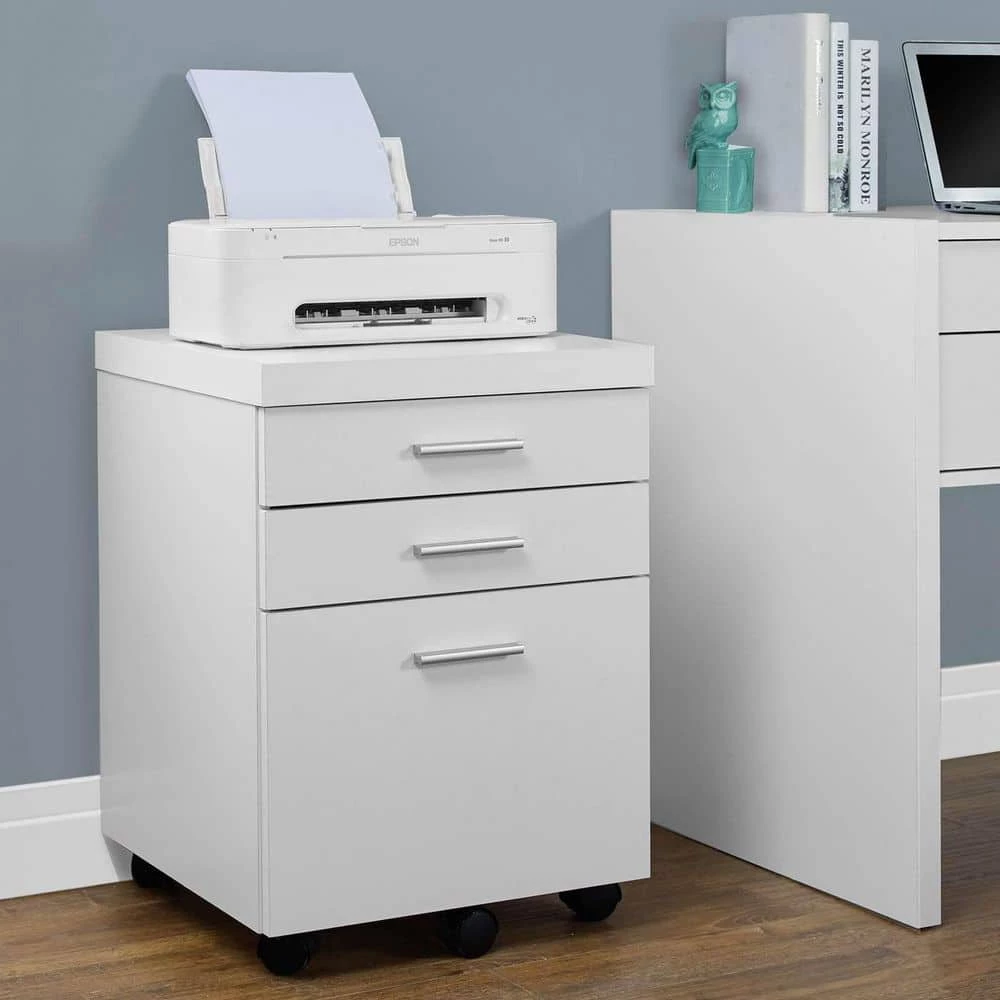 60 in. x 30.25 in. White Office Computer Desk with Filing Drawer and 3-Drawer Filing Cabinet by Monarch Specialties 7 60 in. x 30.25 in. White Office Computer Desk with Filing Drawer and 3-Drawer Filing Cabinet by Monarch Specialties - Image 5