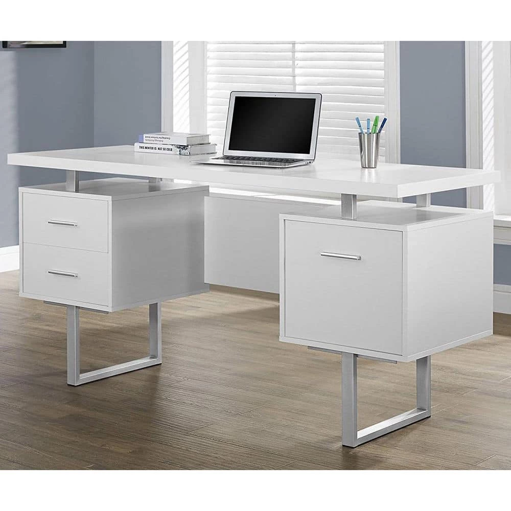 60 in. x 30.25 in. White Office Computer Desk with Filing Drawer and 3-Drawer Filing Cabinet by Monarch Specialties 8 60 in. x 30.25 in. White Office Computer Desk with Filing Drawer and 3-Drawer Filing Cabinet by Monarch Specialties - Image 6