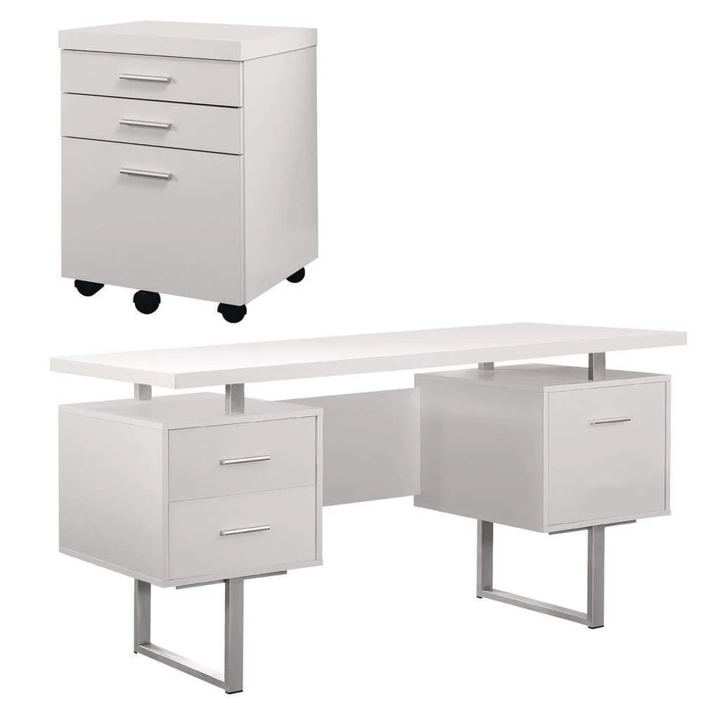 60 in. x 30.25 in. White Office Computer Desk with Filing Drawer and 3-Drawer Filing Cabinet by Monarch Specialties 3 60 in. x 30.25 in. White Office Computer Desk with Filing Drawer and 3-Drawer Filing Cabinet by Monarch Specialties