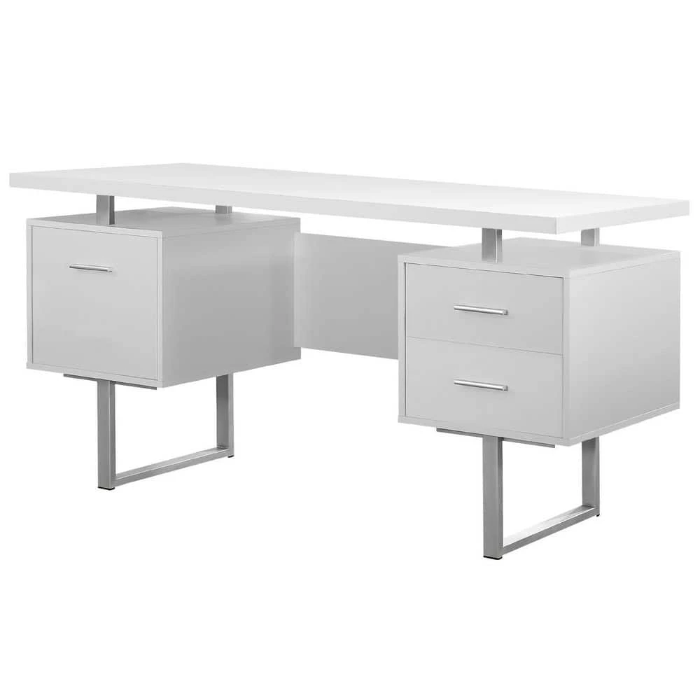 60 in. x 30.25 in. White Office Computer Desk with Filing Drawer and 3-Drawer Filing Cabinet by Monarch Specialties 4 60 in. x 30.25 in. White Office Computer Desk with Filing Drawer and 3-Drawer Filing Cabinet by Monarch Specialties - Image 2