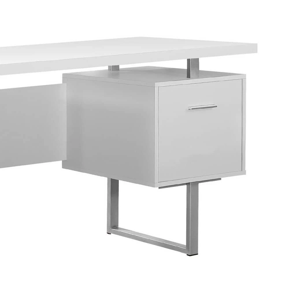 60 in. x 30.25 in. White Office Computer Desk with Filing Drawer and 3-Drawer Filing Cabinet by Monarch Specialties 5 60 in. x 30.25 in. White Office Computer Desk with Filing Drawer and 3-Drawer Filing Cabinet by Monarch Specialties - Image 3