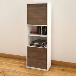 Liber-T 47.75 in. W Rectangular White and Walnut Wood Reversible Writing Desk with 3 Drawer Filing Cabinet and Bookcase by Nexera -Nexera Sales Store white and walnut nexera computer desks 400459 1f 1000