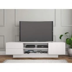 Marble 72 in. White Engineered Wood TV Stand with 2 Drawer Fits TVs Up to 80 in. with Storage Doors by Nexera -Nexera Sales Store white matte lacquer and white melamine nexera tv stands 115403 31 1000