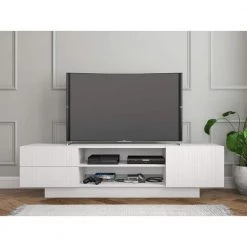 Marble 72 in. White Engineered Wood TV Stand with 2 Drawer Fits TVs Up to 80 in. with Storage Doors by Nexera -Nexera Sales Store white matte lacquer and white melamine nexera tv stands 115403 40 1000