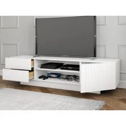 Marble 72 in. White Engineered Wood TV Stand with 2 Drawer Fits TVs Up to 80 in. with Storage Doors by Nexera -Nexera Sales Store white matte lacquer and white melamine nexera tv stands 115403 d4 1000