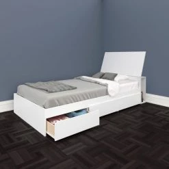 Blvd 76 in. W White Twin Size White Melamine Wood Frame Platform Bed with 3 Drawers and Headboard White Melamine. by Nexera -Nexera Sales Store white melamine nexera platform beds 400963 31 1000