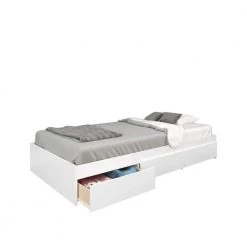 Blvd 76 in. W White Twin Size White Melamine Wood Frame Platform Bed with 3 Drawers and Headboard White Melamine. by Nexera