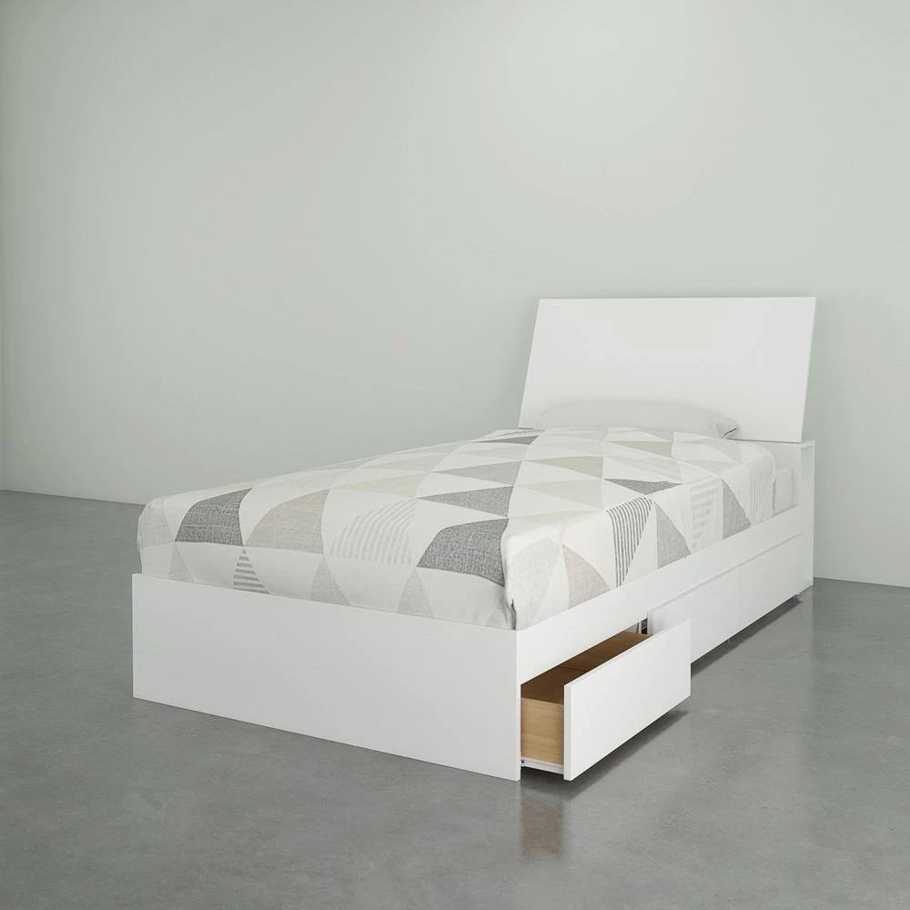Aruba 76 in. W White Melamine Twin Size Wood Frame Platform Bed with 3 Drawers and Headboard by Nexera 8 Aruba 76 in. W White Melamine Twin Size Wood Frame Platform Bed with 3 Drawers and Headboard by Nexera - Image 6