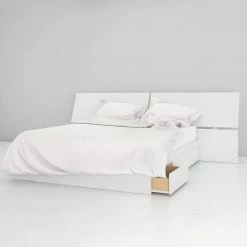 Ogilvi 81.75 in. W White Melamine Queen Size Wood Frame Platform Bed with 3 Drawers and Headboard by Nexera -Nexera Sales Store white melamine nexera platform beds 402262 31 1000