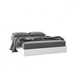 Snooze 76 in. W White Melamine & Matte White Lacquer Full Size Wood Frame Platform Bed with Storage Headboard by Nexera