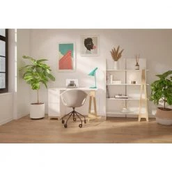 Atypik 47.25 in. W Rectangular White Melamine, White Matte Lacquer and Plywood 2-Drawer Writing Desk with Bookcase by Nexera -Nexera Sales Store white melamine white matte lacquer plywood nexera computer desks 403036 31 1000
