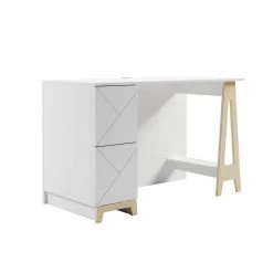 Atypik 47.25 in. W Rectangular White Melamine, White Matte Lacquer and Plywood 2-Drawer Writing Desk with Bookcase by Nexera