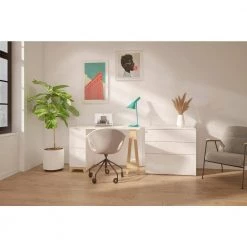 Atypik 47.25 in. W Rectangular White Melamine, White Matte Lacquer and Plywood 2-Drawer Writing Desk by Nexera -Nexera Sales Store white melamine white matte lacquer plywood nexera computer desks 403042 31 1000