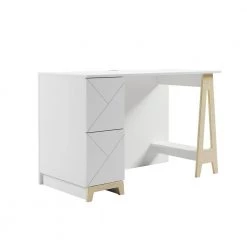 Atypik 47.25 in. W Rectangular White Melamine, White Matte Lacquer and Plywood 2-Drawer Writing Desk by Nexera -Nexera Sales Store white melamine white matte lacquer plywood nexera computer desks 403042 e1 1000