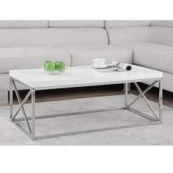 Glossy White Chrome Metal Contemporary Living Room Coffee Table (2-Pack) by Monarch Specialties -Nexera Sales Store white monarch specialties coffee tables 2 x vm 3028 31 1000