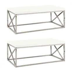 Glossy White Chrome Metal Contemporary Living Room Coffee Table (2-Pack) by Monarch Specialties