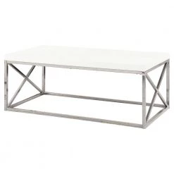 44 in. White/Chrome Large Rectangle Marble Coffee Table with Metal Design by Monarch Specialties -Nexera Sales Store white monarch specialties coffee tables vm 3028 c3 1000