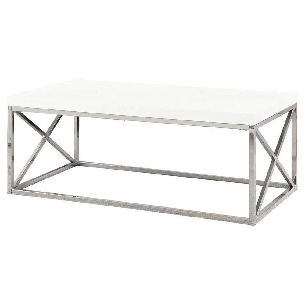 White Chrome Metal Contemporary Design Living Room Coffee Table and Desk by Monarch Specialties 6 White Chrome Metal Contemporary Design Living Room Coffee Table and Desk by Monarch Specialties - Image 4