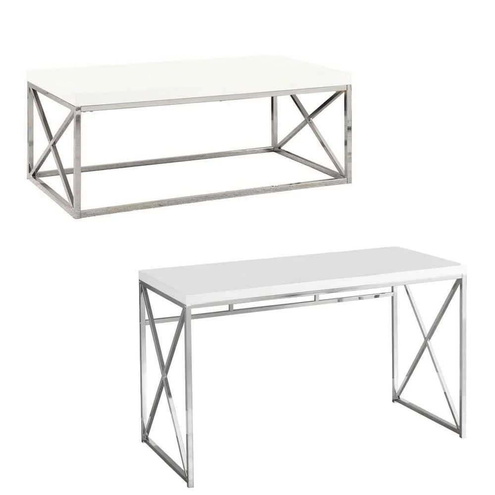 White Chrome Metal Contemporary Design Living Room Coffee Table and Desk by Monarch Specialties 3 White Chrome Metal Contemporary Design Living Room Coffee Table and Desk by Monarch Specialties