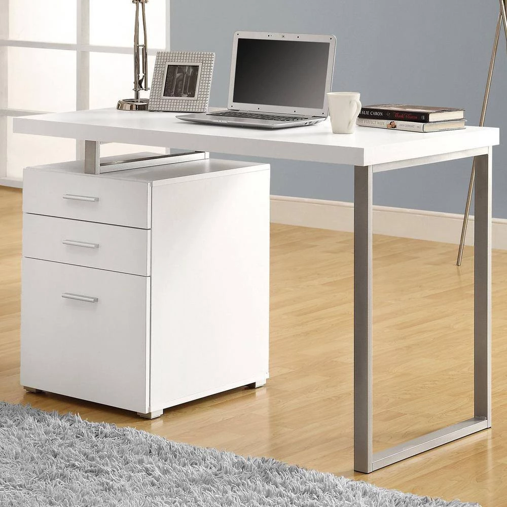 23.75 in. Rectangle White Wood 3-Drawer Computer Desk by Monarch Specialties 6 23.75 in. Rectangle White Wood 3-Drawer Computer Desk by Monarch Specialties - Image 5