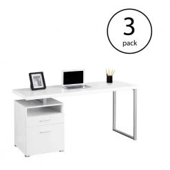 60" Office Computer Desk with Filing Drawer, White (3 Pack) by Monarch Specialties