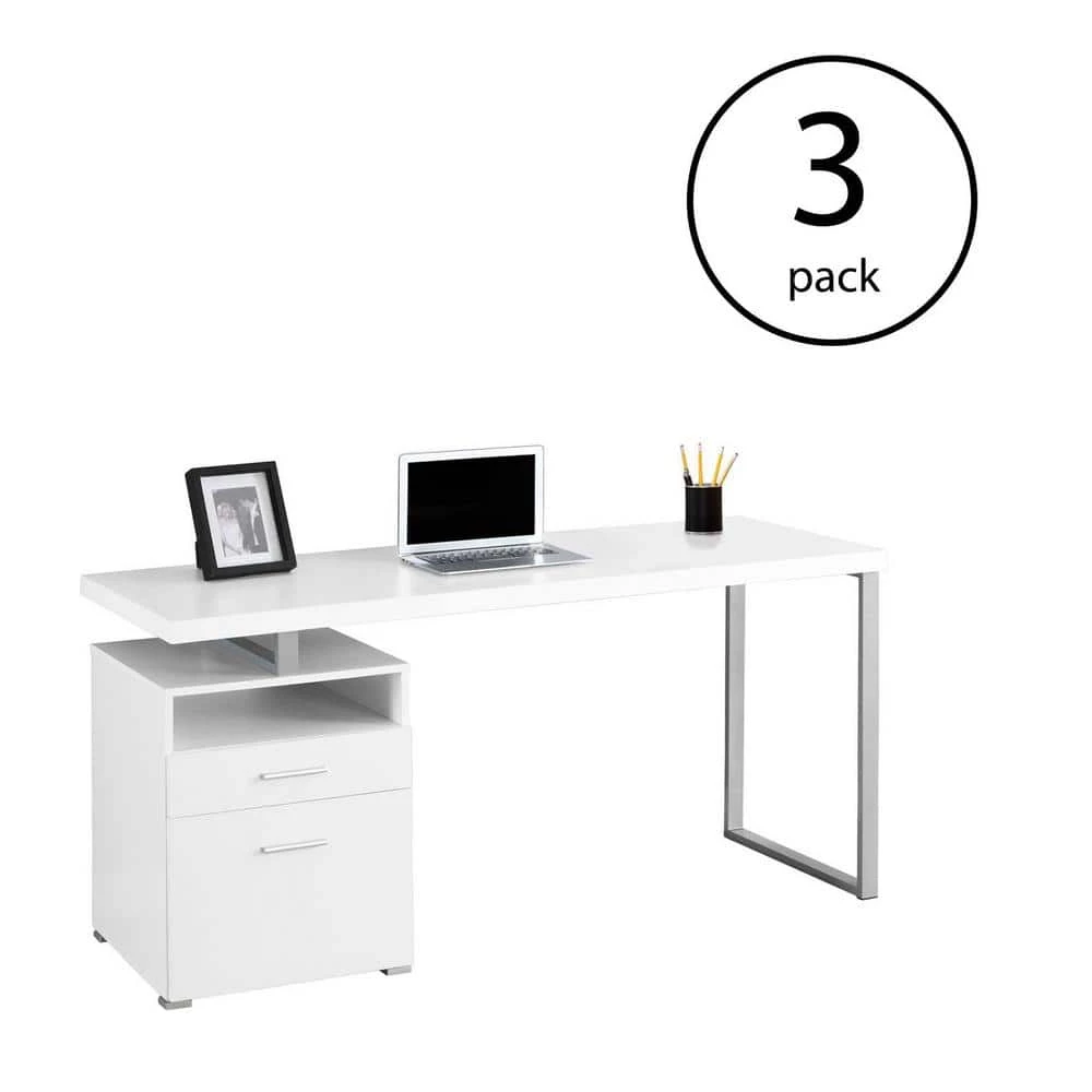 60" Office Computer Desk with Filing Drawer, White (3 Pack) by Monarch Specialties 3 60" Office Computer Desk with Filing Drawer, White (3 Pack) by Monarch Specialties