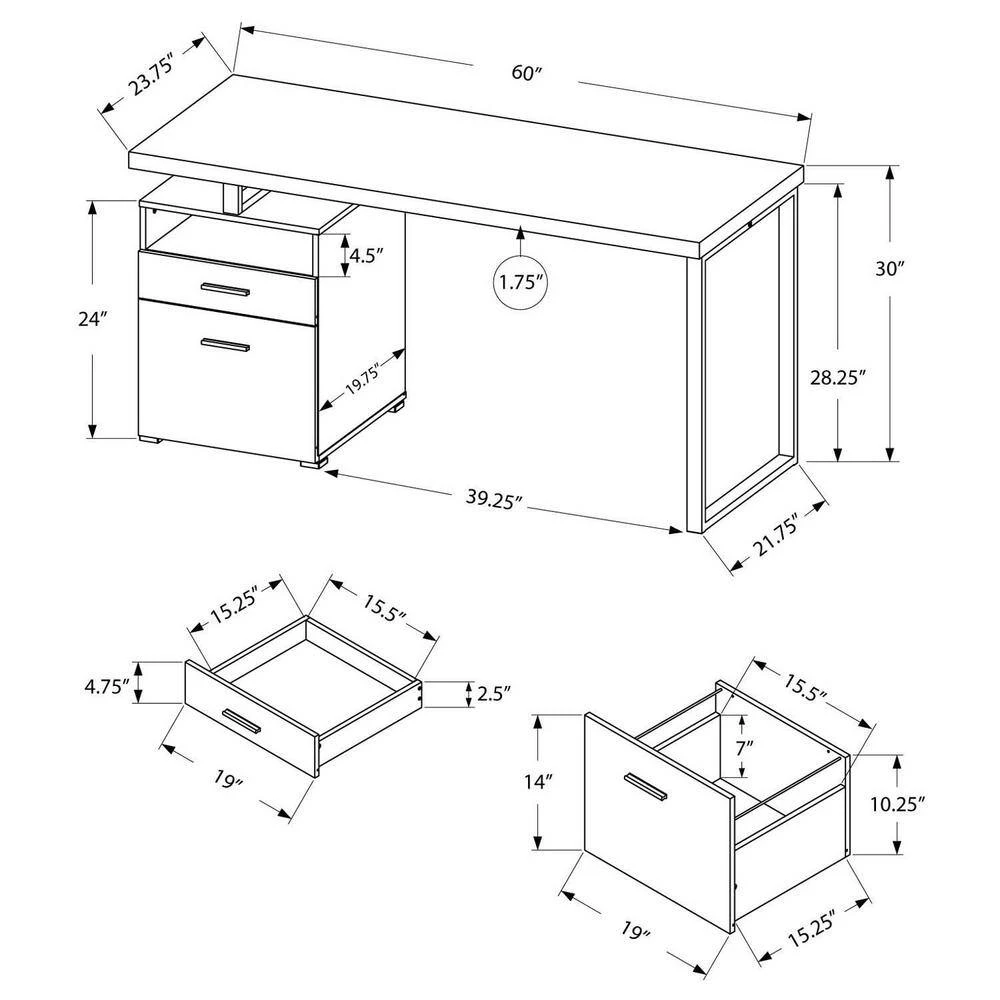 60" Office Computer Desk with Filing Drawer, White (3 Pack) by Monarch Specialties 5 60" Office Computer Desk with Filing Drawer, White (3 Pack) by Monarch Specialties - Image 3