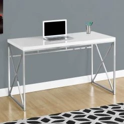 48 in. Glossy White Modern Contemporary Office Computer Desk by Monarch Specialties -Nexera Sales Store white monarch specialties computer desks ms vm7205 31 1000