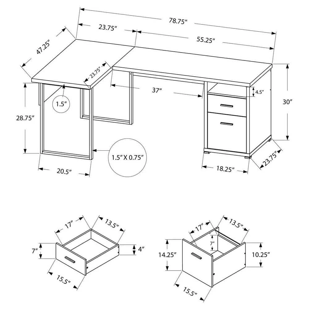 80 in. x 47.25 in. White Modern Home Office Computer Desk with Drawers by Monarch Specialties 4 80 in. x 47.25 in. White Modern Home Office Computer Desk with Drawers by Monarch Specialties - Image 2