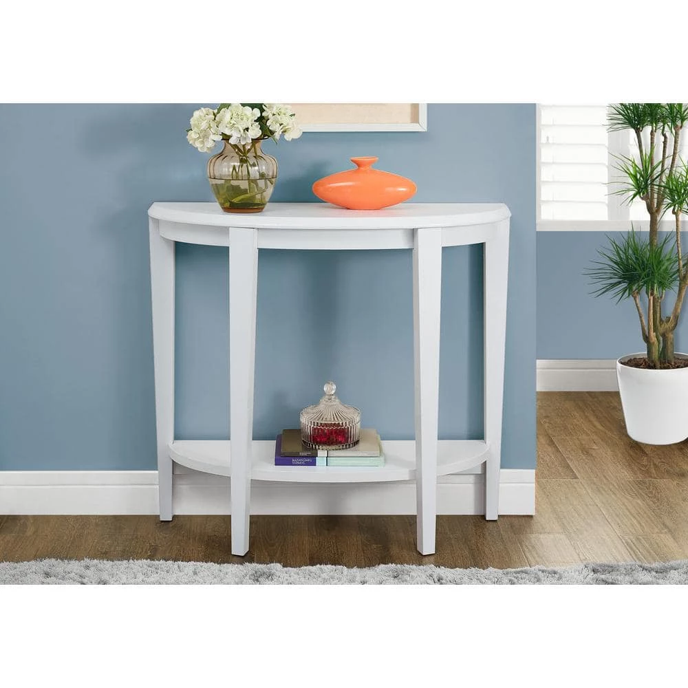 36 in. White Standard Half Moon Console Table with Storage by Monarch Specialties 7 36 in. White Standard Half Moon Console Table with Storage by Monarch Specialties - Image 5