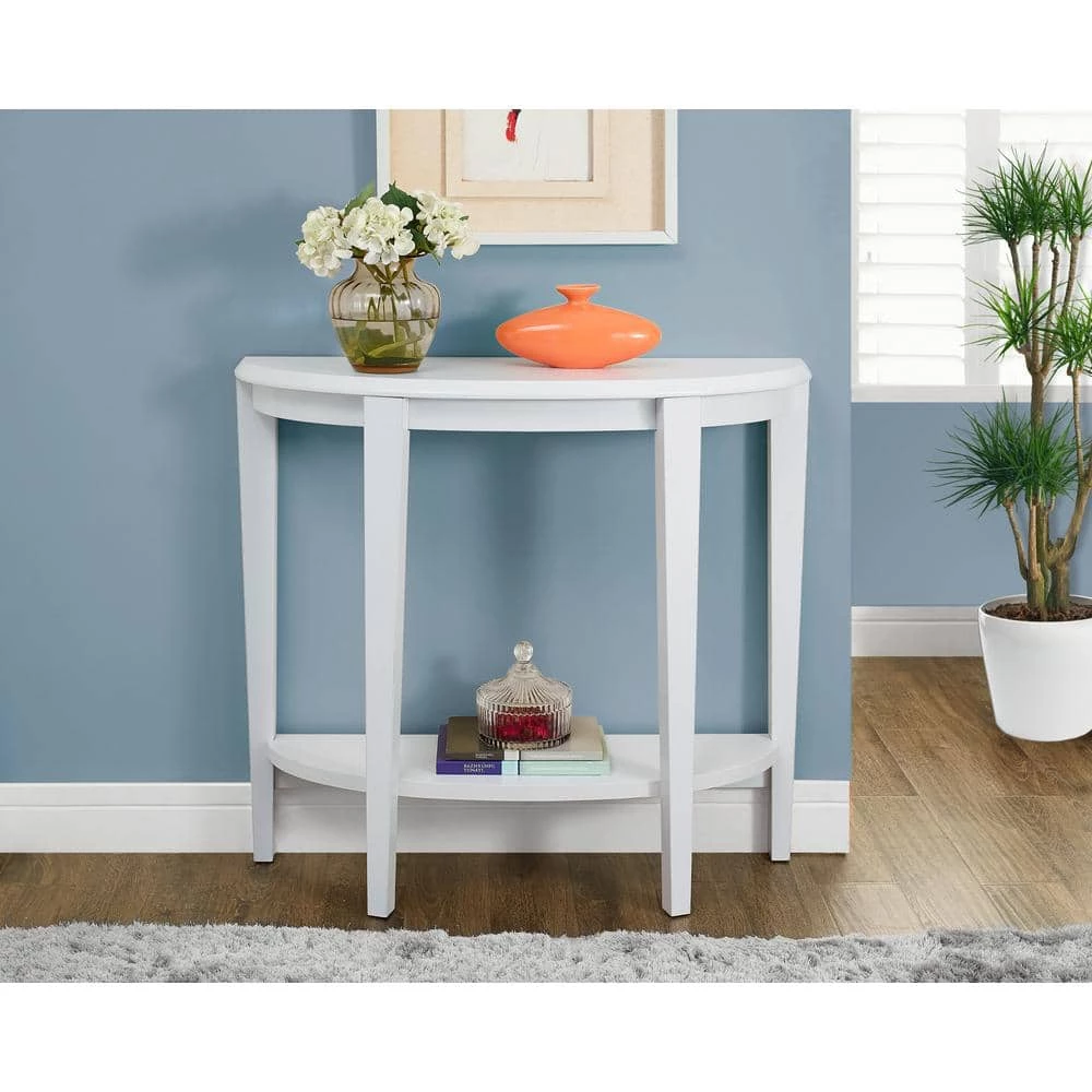 36 in. White Standard Half Moon Console Table with Storage by Monarch Specialties 3 36 in. White Standard Half Moon Console Table with Storage by Monarch Specialties
