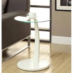 Bentwood White Glass Top End Table by Monarch Specialties