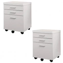3-Drawer White Rolling Portable Filing Cabinet (2-Pack) by Monarch Specialties