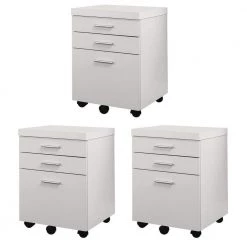 3-Drawer White Rolling Portable Filing Cabinet (3-Pack) by Monarch Specialties