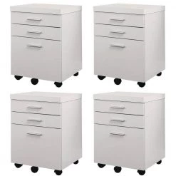 White 3-Drawer Rolling Portable Filing Cabinet, (4 Pack) by Monarch Specialties