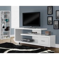 60 in. White Particle Board TV Stand with 1-Drawer Fits TVs Up to 58 in. by Monarch Specialties -Nexera Sales Store white monarch specialties tv stands hd2573 31 1000